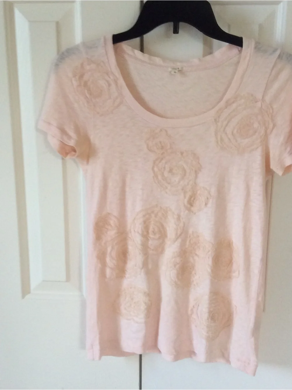 JCREW Rose Tee 2011 Collection  - Pink Floral Appliqué Tee -Size Small